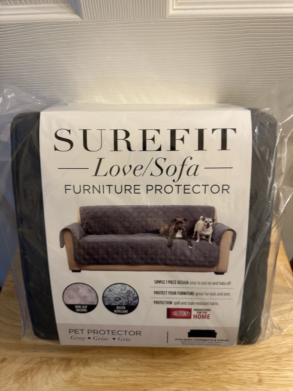 SURE FIT GRAY Quilted Sofa Protector Cover Waterproof Nonslip Pet-Friendly