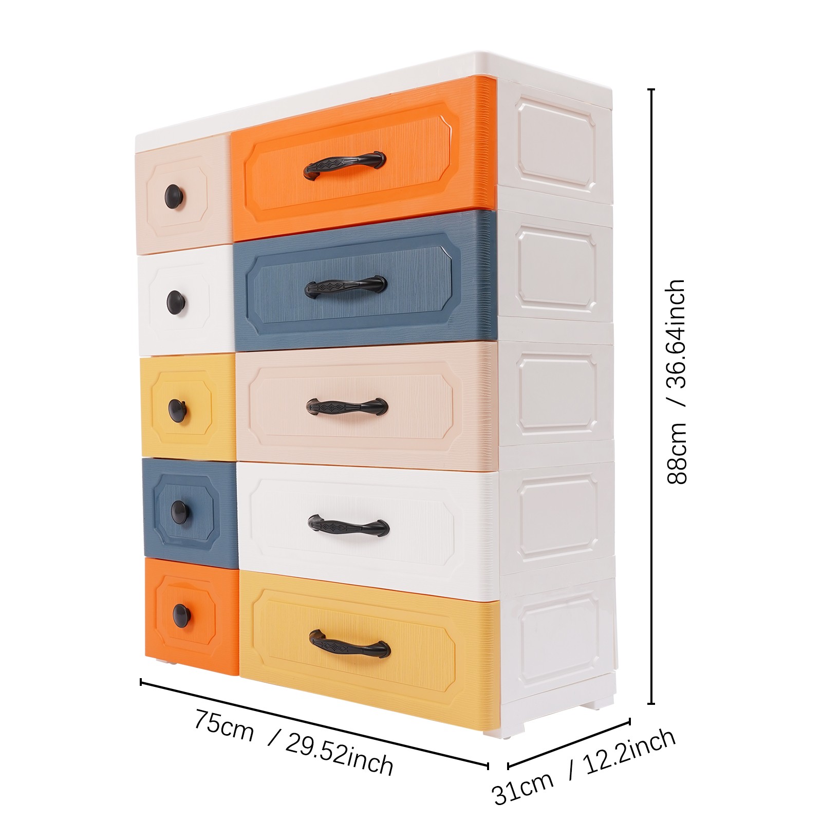 5-Tier Storage Cabinet, 10 Drawers Organizer, 75*31*88cm Floor Corner Cabinet