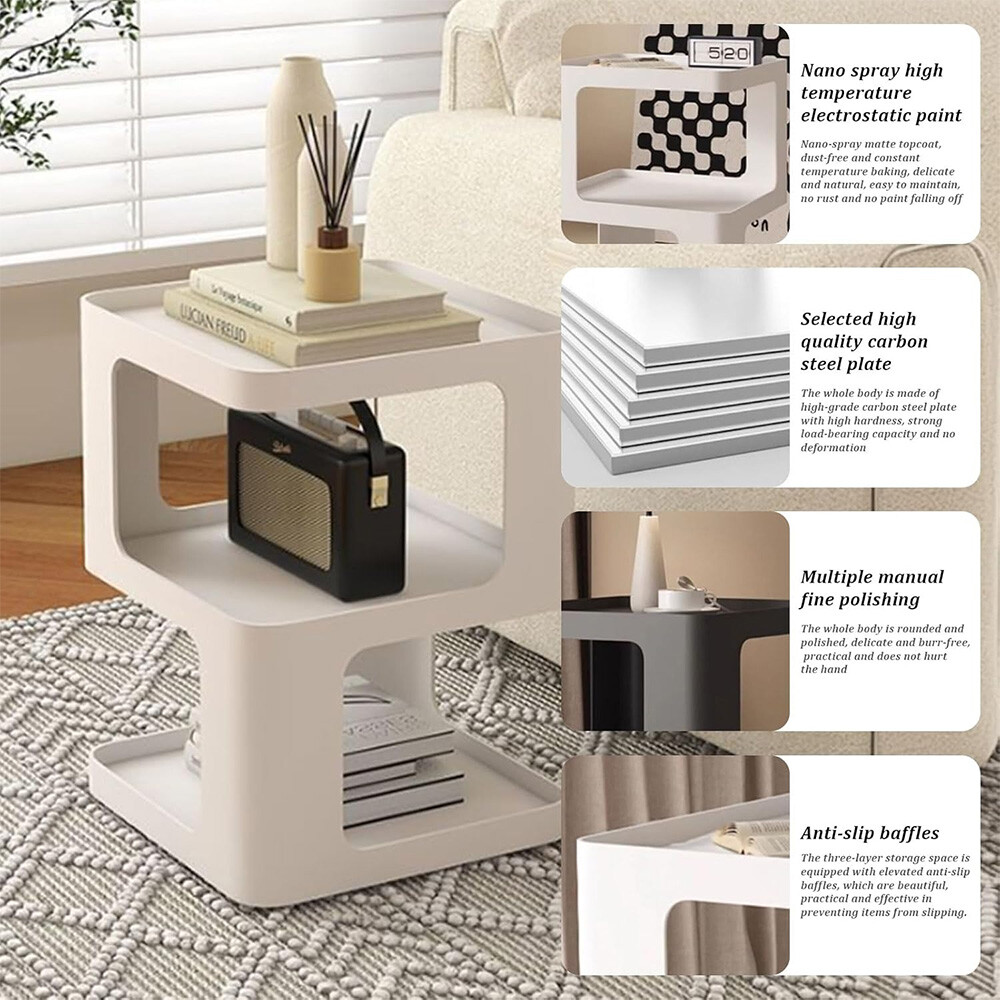 3 Tier Metal Nightstand End Table Modern Side Table for Living Room Bedroom