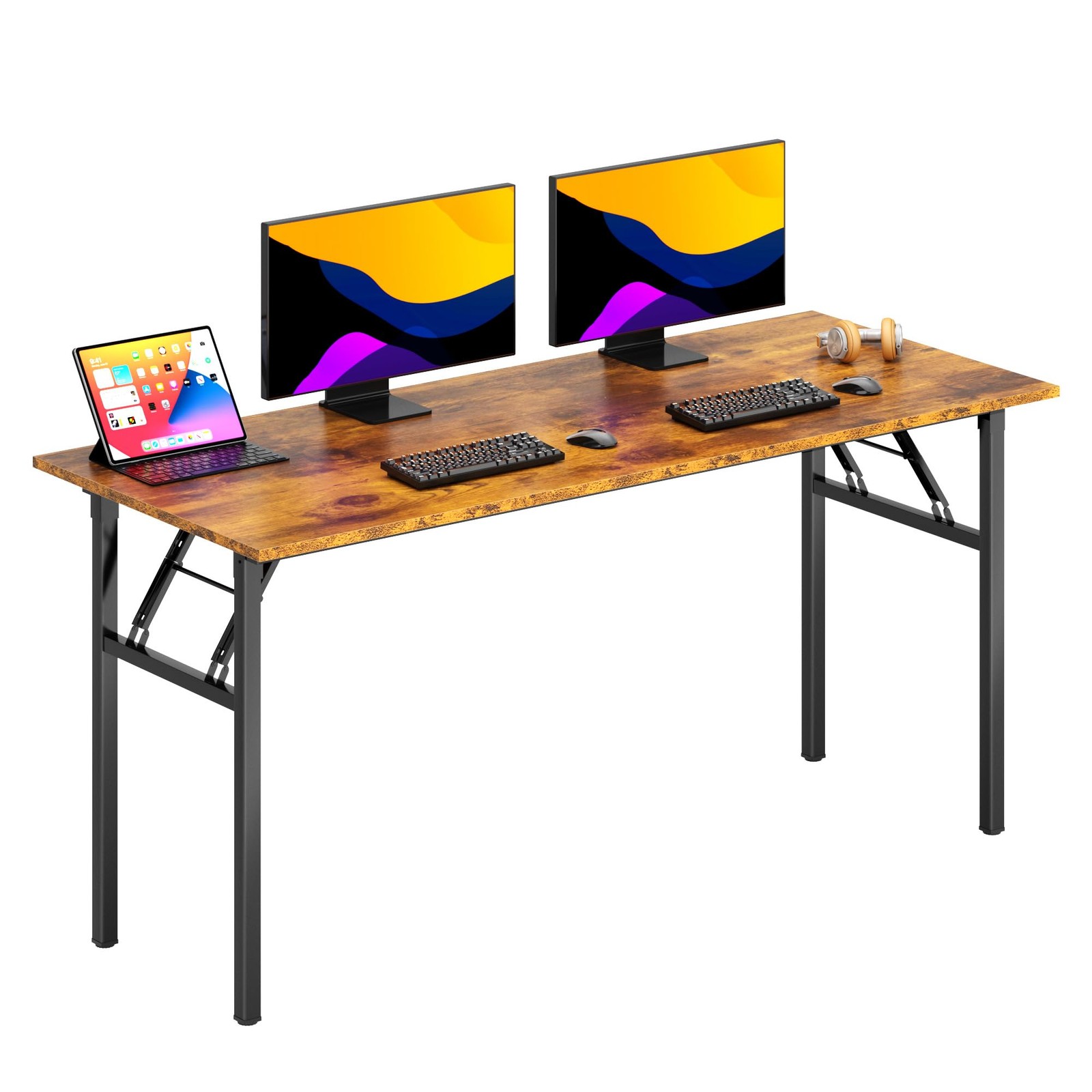 Folding Computer Desk 62in No Install Home Office Gray Black Legs AC5FB-160-DCA