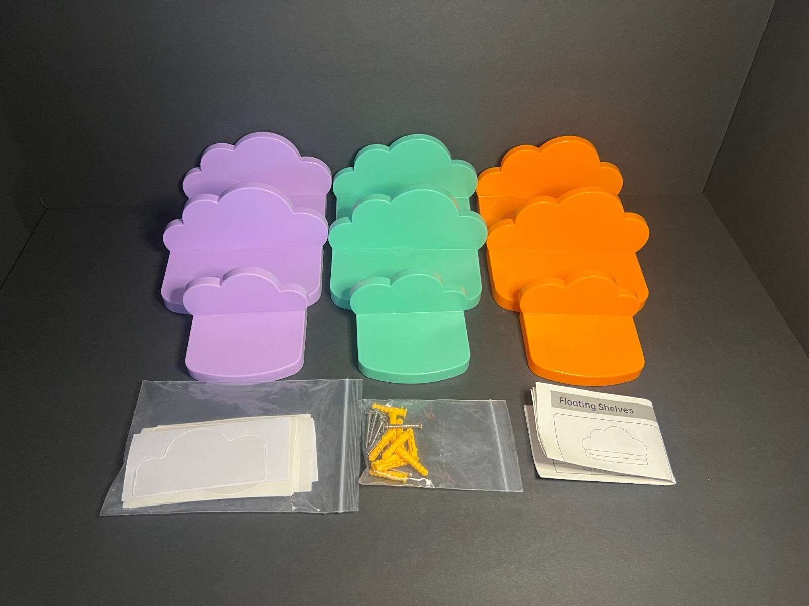 Set of 9 Colorful ABS Plastic Wavy Cloud Shaped Wall Mount Floating Shelves