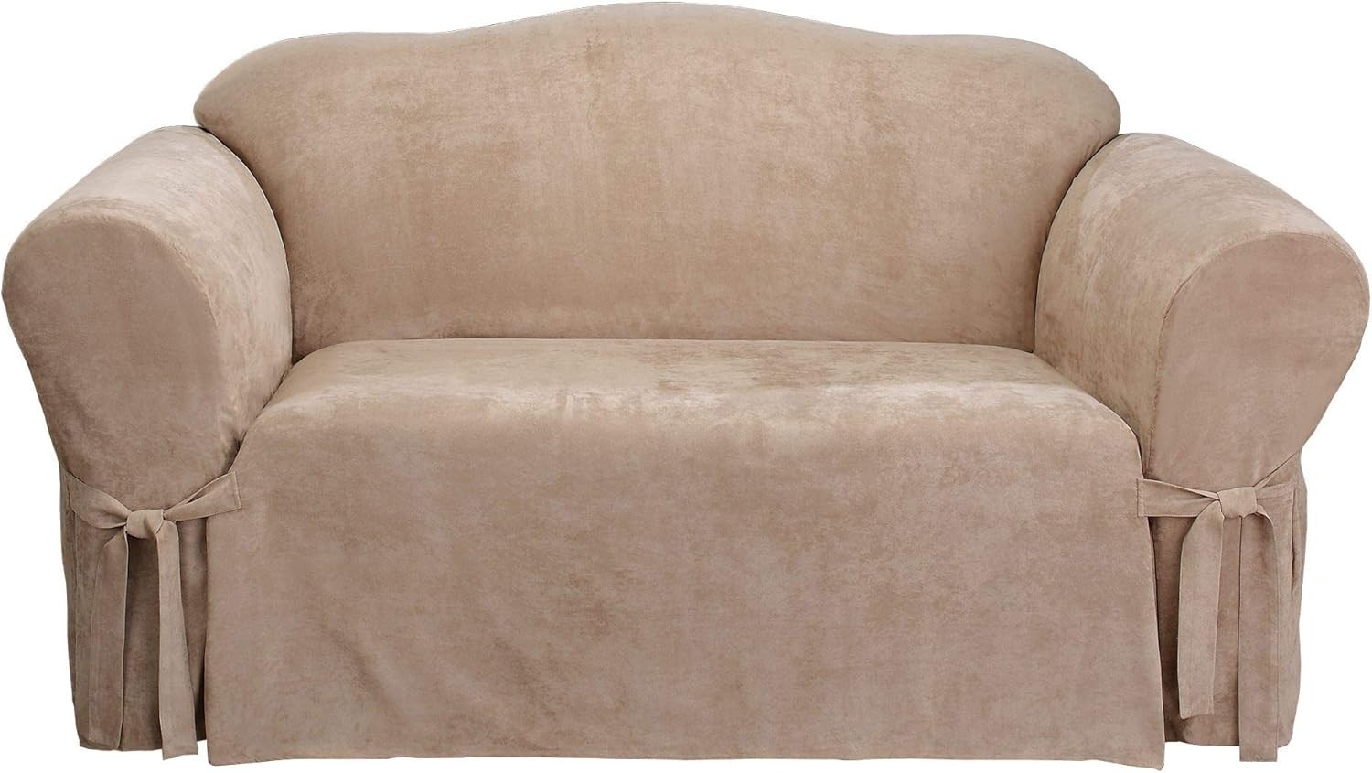 Luxurious Machine Washable Taupe Soft Suede Loveseat Slipcover – Relaxed Fit