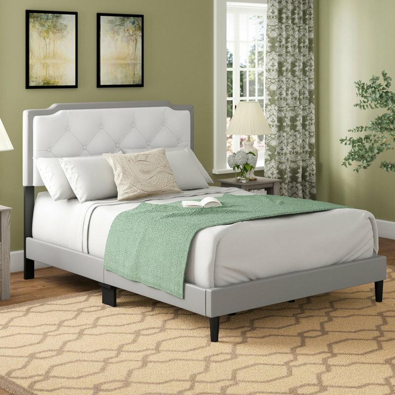 Gray Grey White Upholstered Bed Frame Twin Full Queen King Faux Leather Button