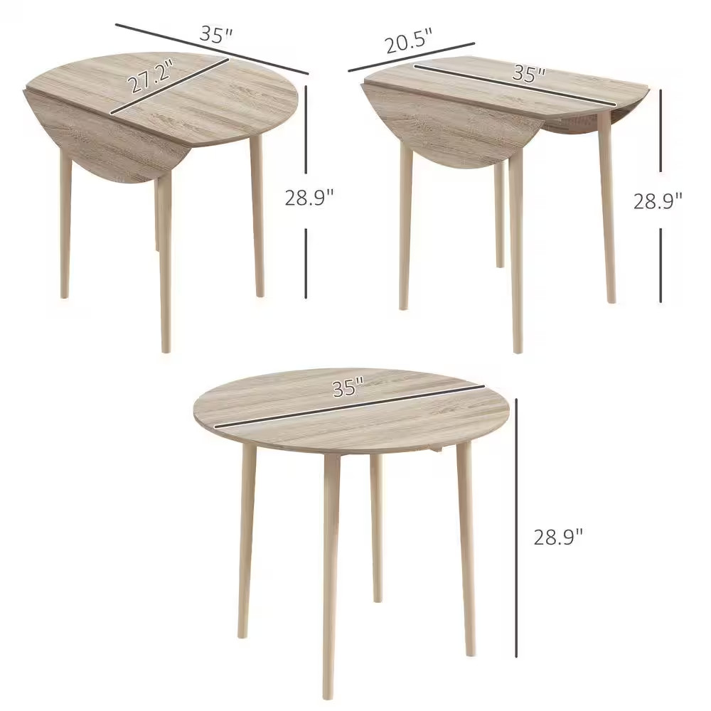 35 In. Oak round Collapsible Kitchen Table-Small Space Drop Leaf Folding Dining