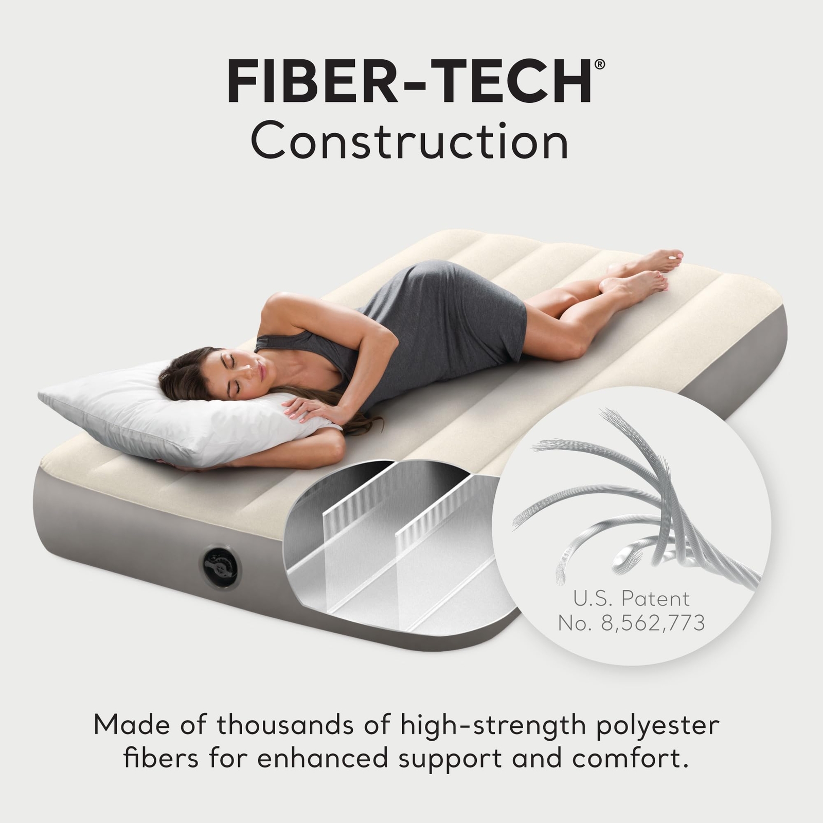 Twin Dura Beam Air Mattress Fiber Tech Construction Velvety Surface 300lbs Ca…