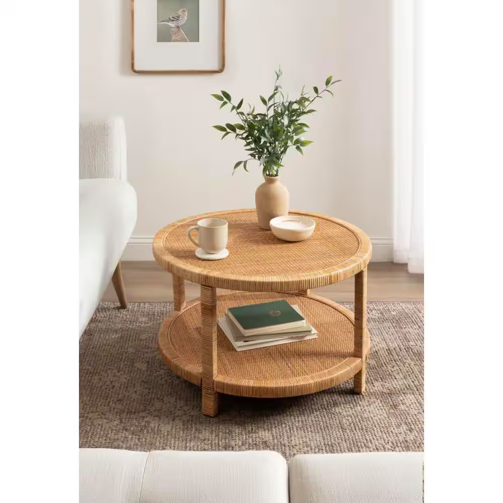 Rafina 28 In. Natural Brown round Rattan/Wicker Coffee Table