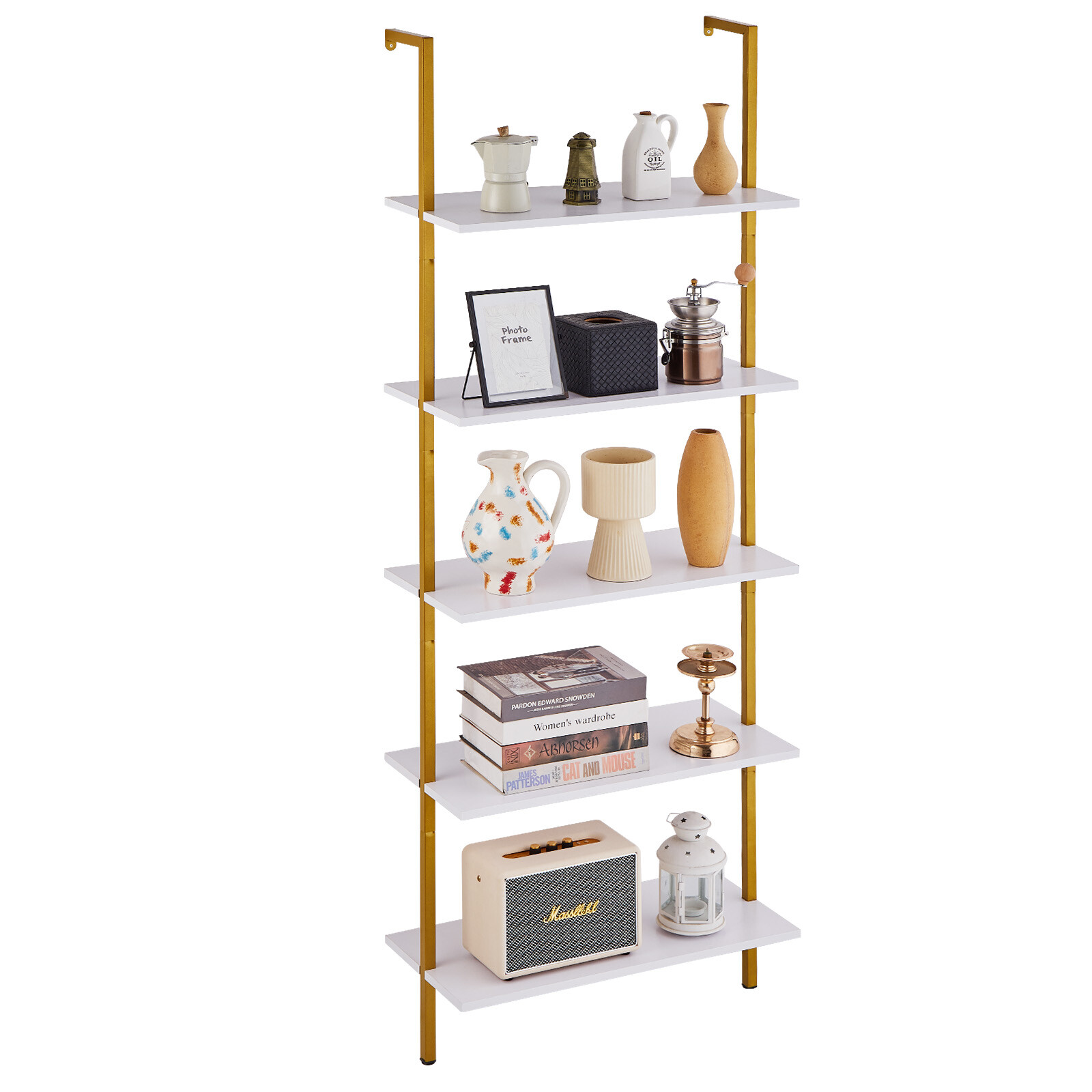 VEVOR Industrial Square Pipe Shelf 5 Tier 24×11.8in Wall-Mount Gold White