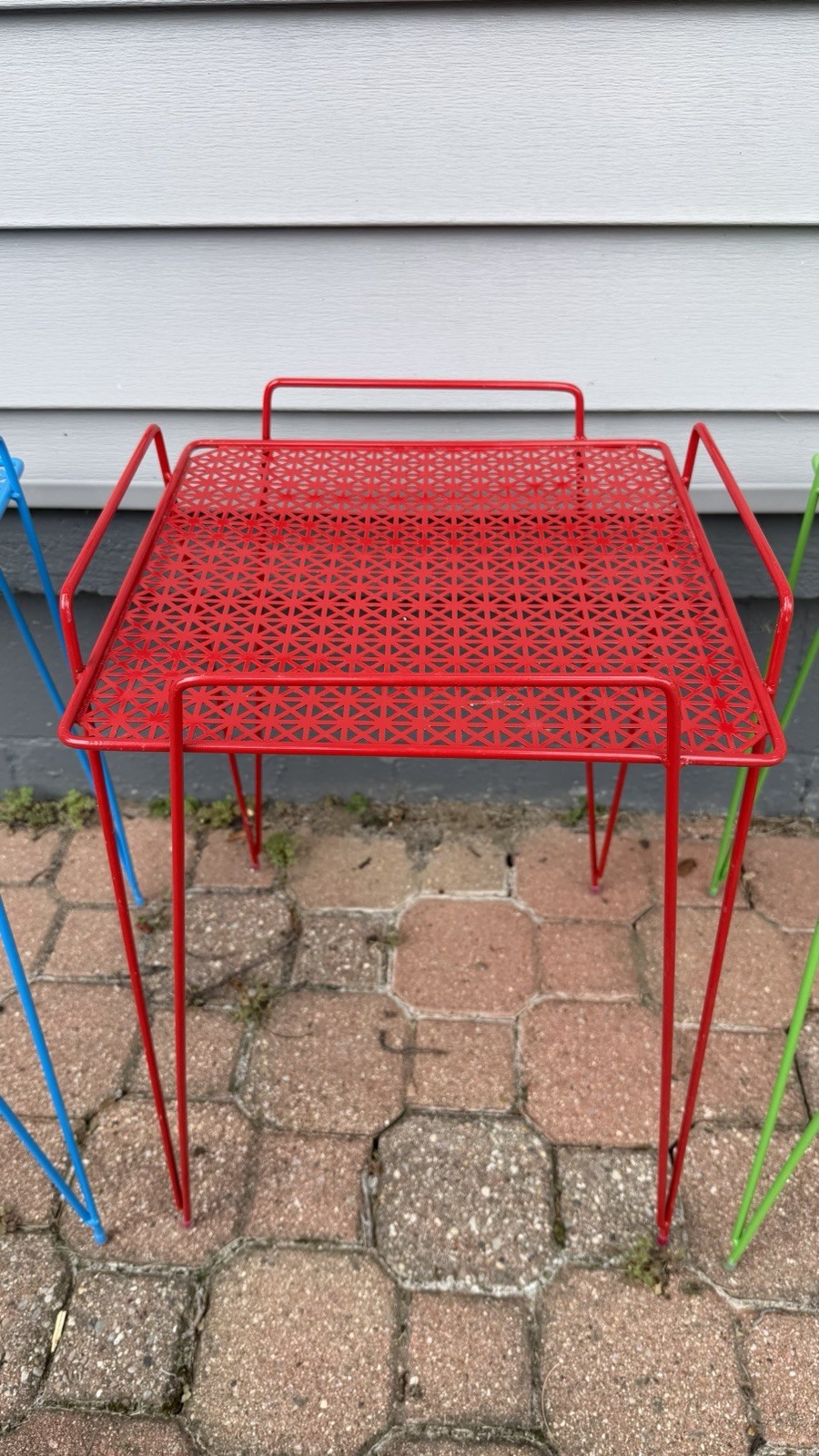 Vtg Mathieu Mategot Style Nesting Stacking Metal Wire Hairpin Tables Set of 3