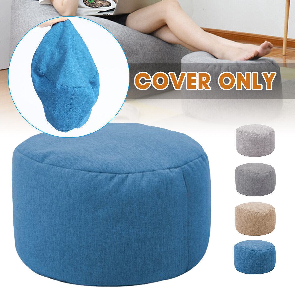 Footstool Foot Stool Rest Pouffe Chair Seat Bean Bag Footrest Cover Cotton Linen