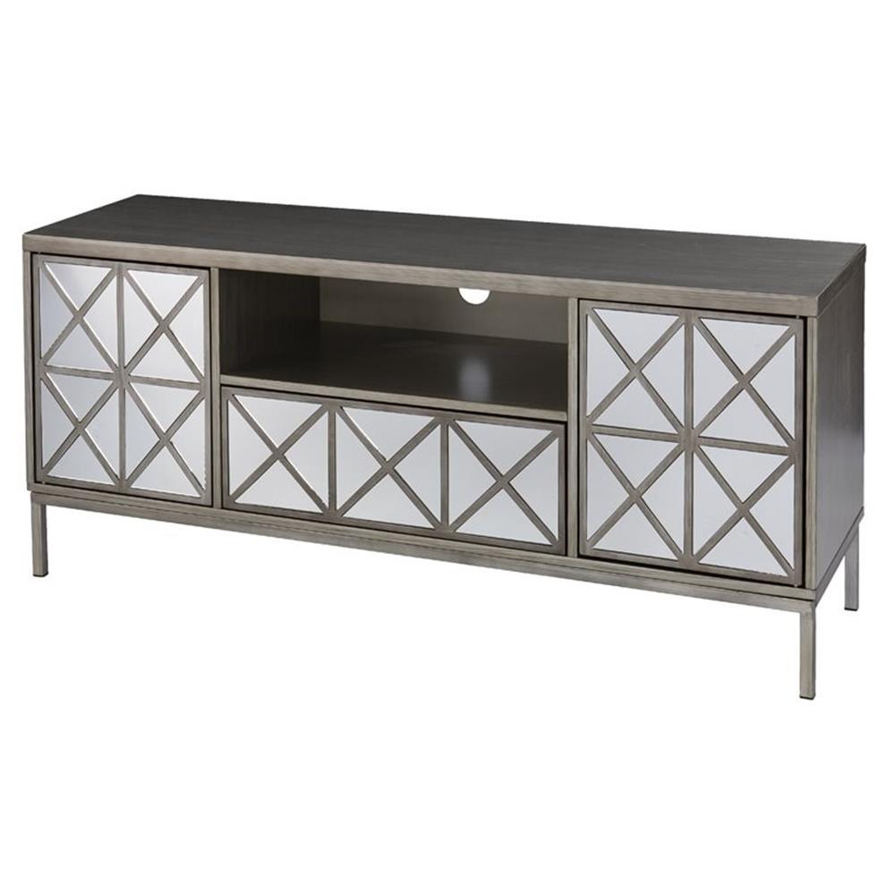 SEI Furniture Downley Wood TV-Media Stand for TVs up to 51″ in Silver