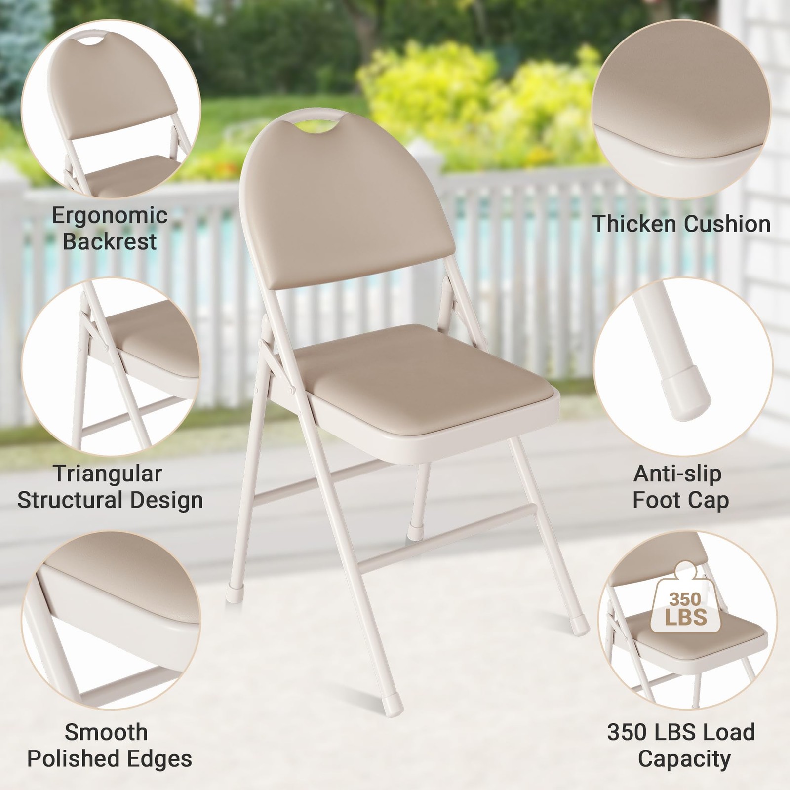 Folding Table and Chairs ,5pcs Card Table & Upholstered Chair Set w/ Metal Legs