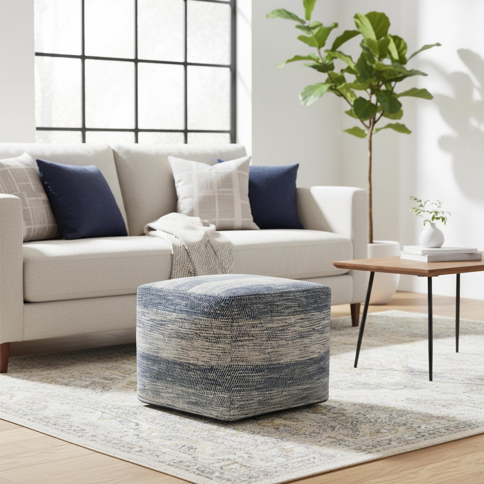 Simplihome Clay – 18 Inch Wide Upholstered Cotton Ottoman In Patterened