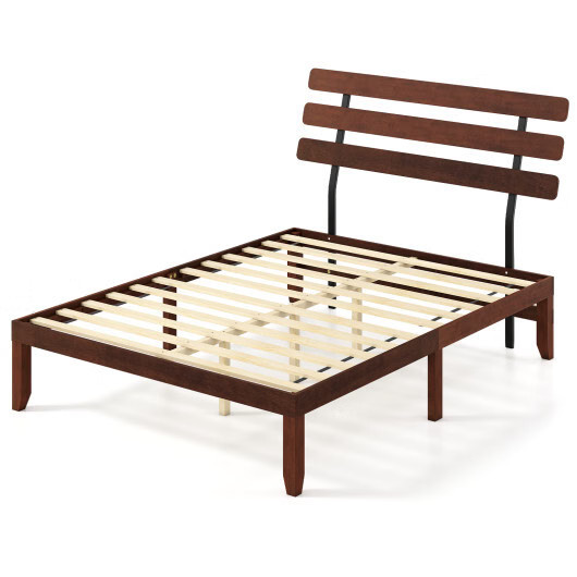 Queen Size Bed Frame 15.5 Inch Solid Wood Platform Bed with Retro Headboard – Co