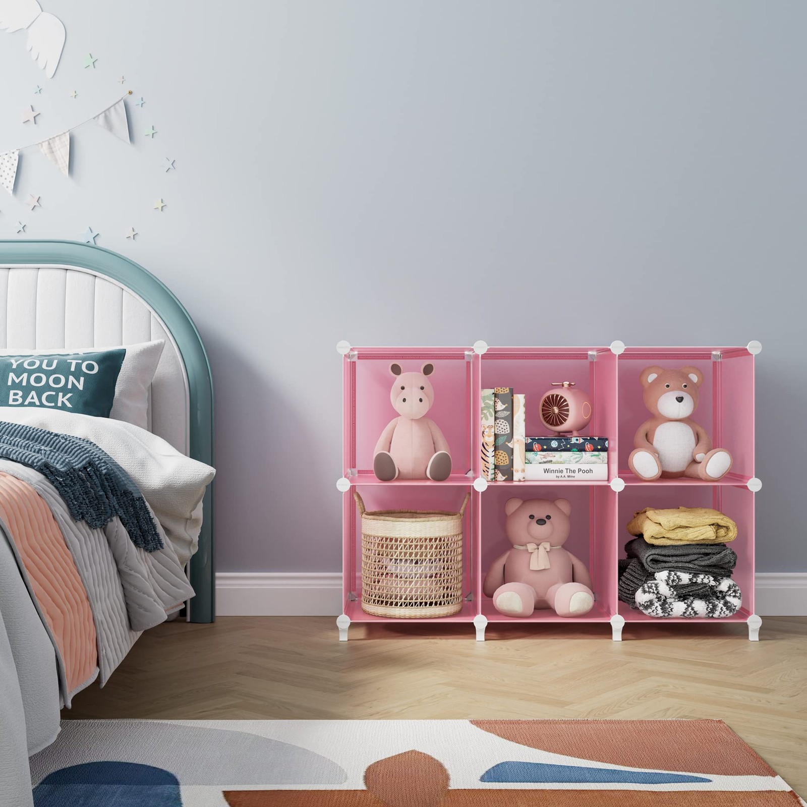 Light Pink 6Cube Storage Shelf Bookcase Cabinet 11.8×11.8×11.8 Inch Closet