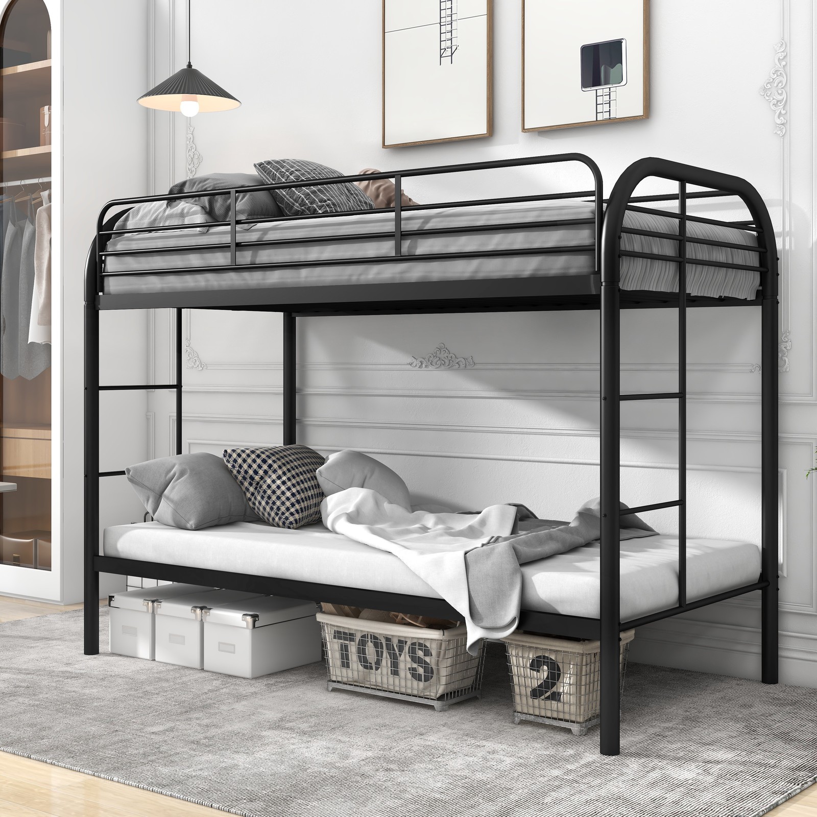 NEW Twin Over Twin House Bed Bunk Bed with Safety Protection for Dorms Apartment