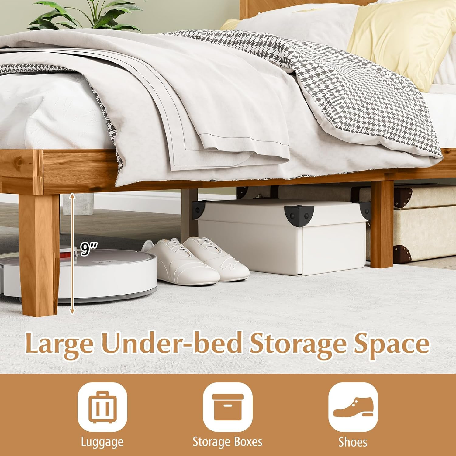 Queen Solid Wood Bed Frame with Stylish Headboard – Durable & Elegant