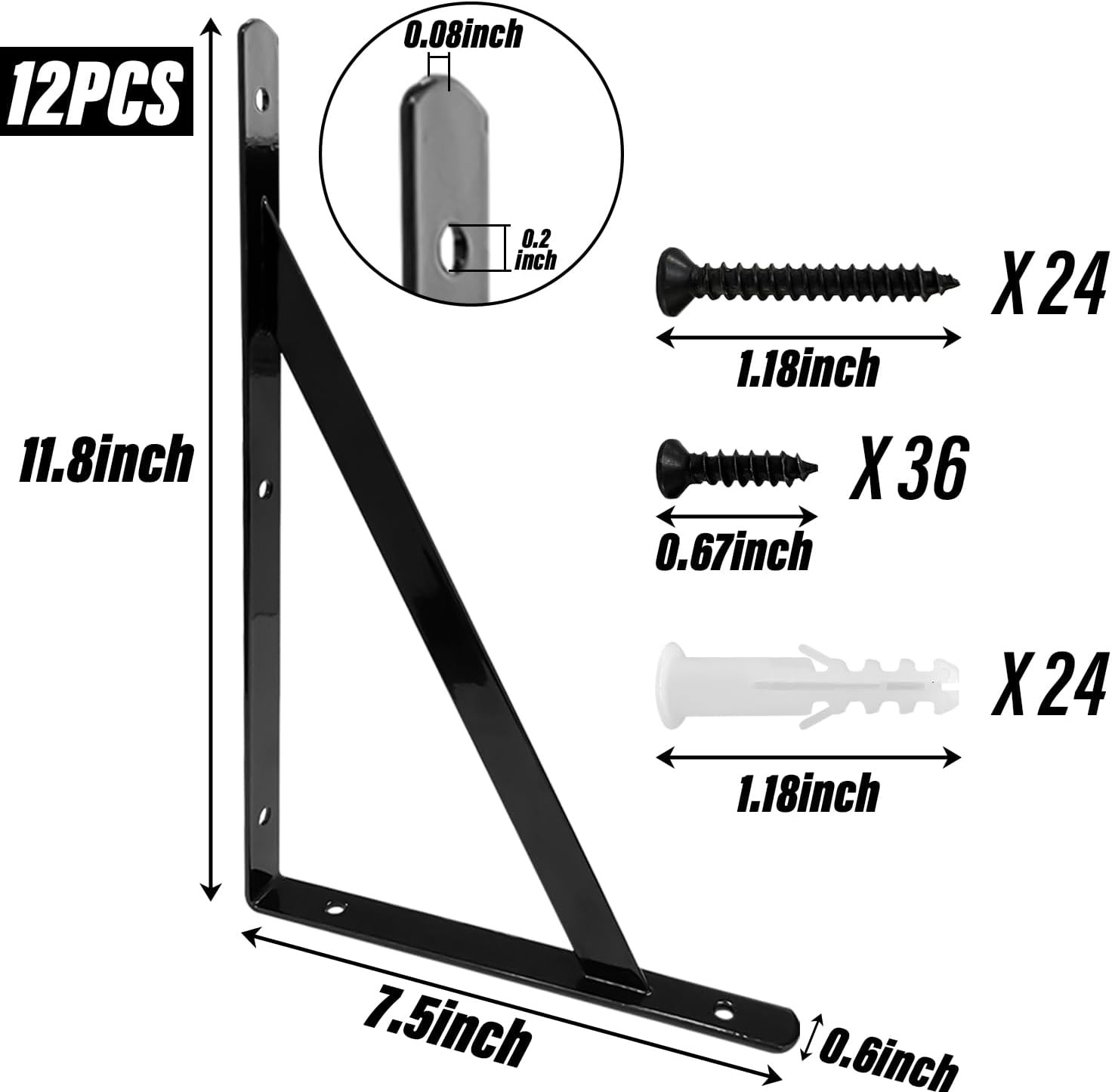 12″ X 8″ Heavy Duty Shelf Brackets with Screws Metal Shelves Supports Wall Mount