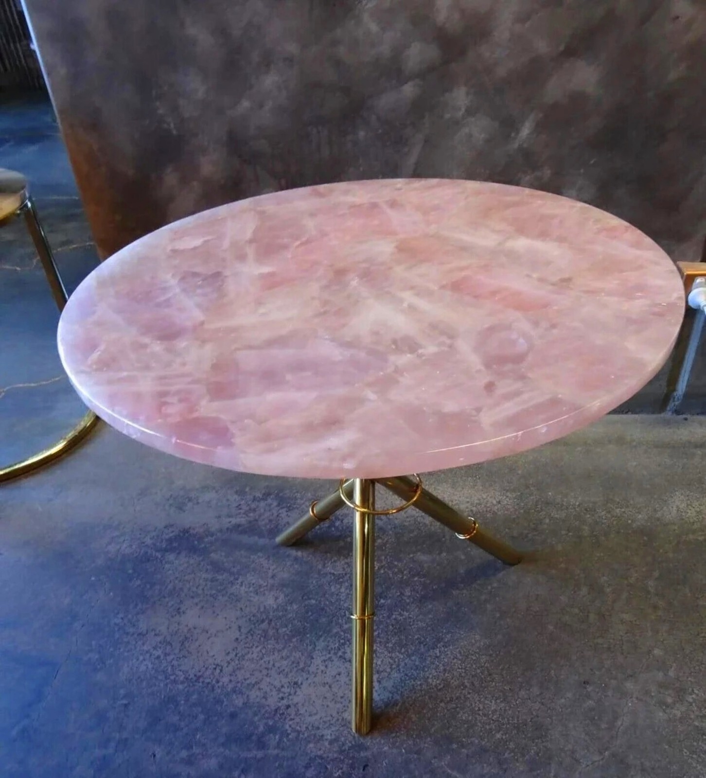 Round Shape Epoxy Coffee Table Top Rose Quartz Stone Sofa Table for Home Decor