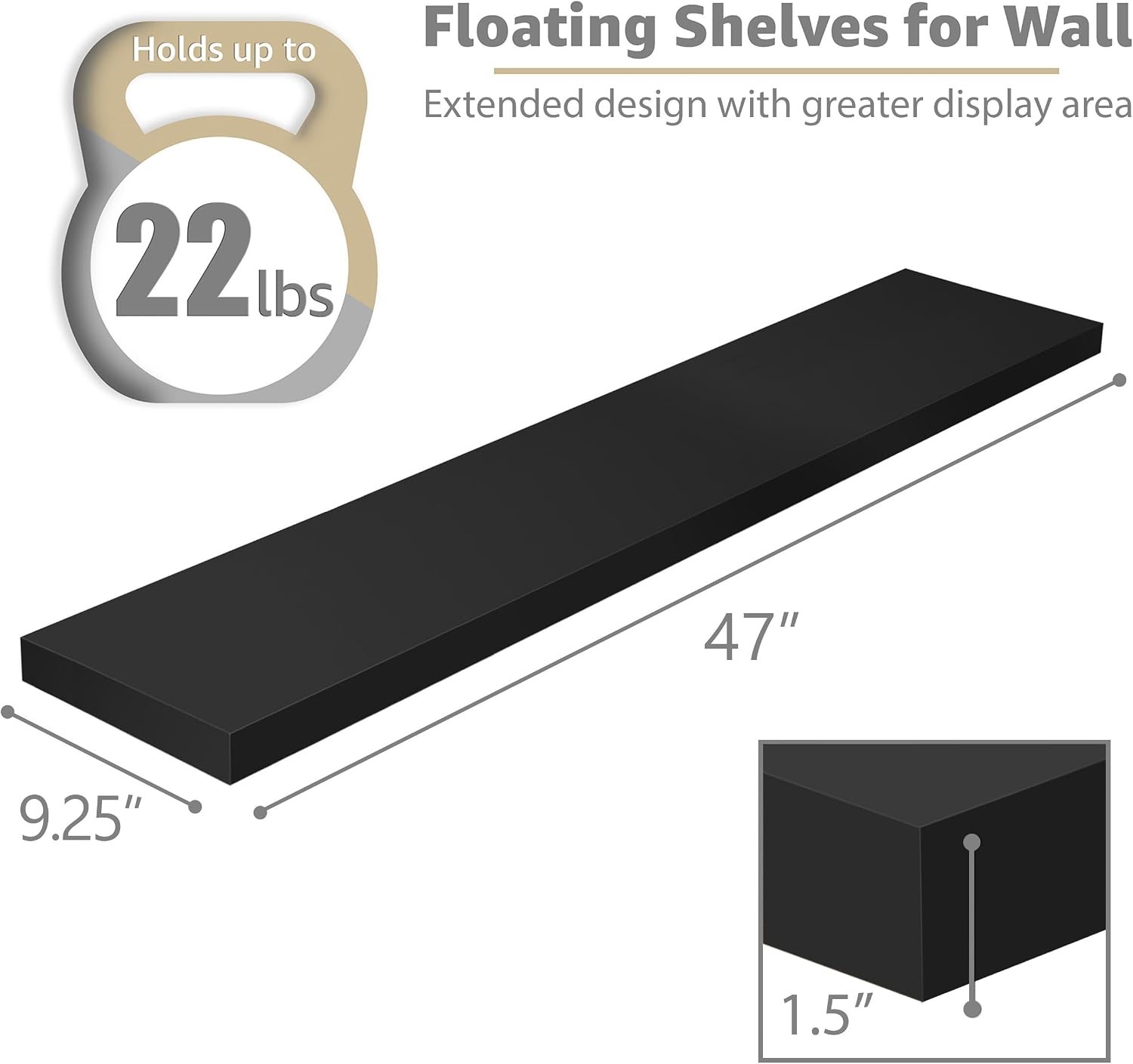 Sorbus Floating Shelves for Wall- 48 In Long Bathroom Shelves,Wall Decor(2 Pack)
