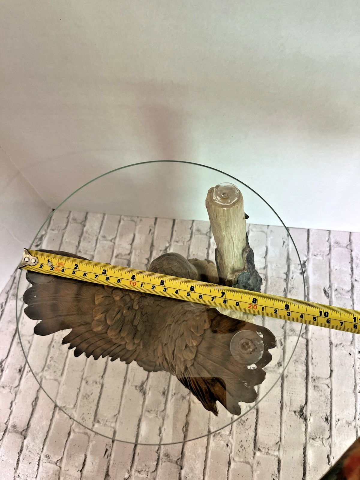 Vintage Resin Owl & Fledglings End Side Table Clear Round Glass Top Nature Decor