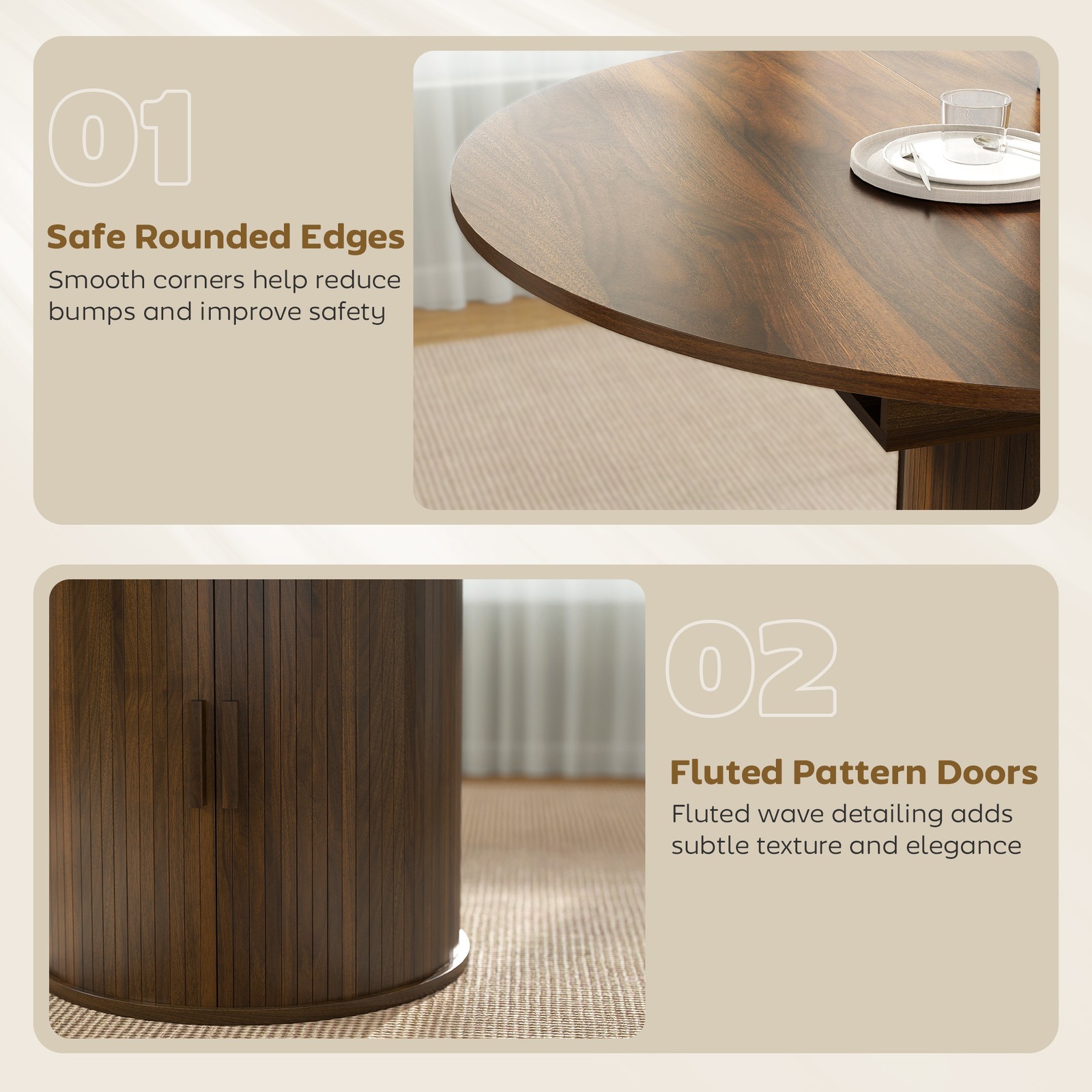 Extendable Dining Table, 60″ Oval Kitchen Table for 6, Walnut
