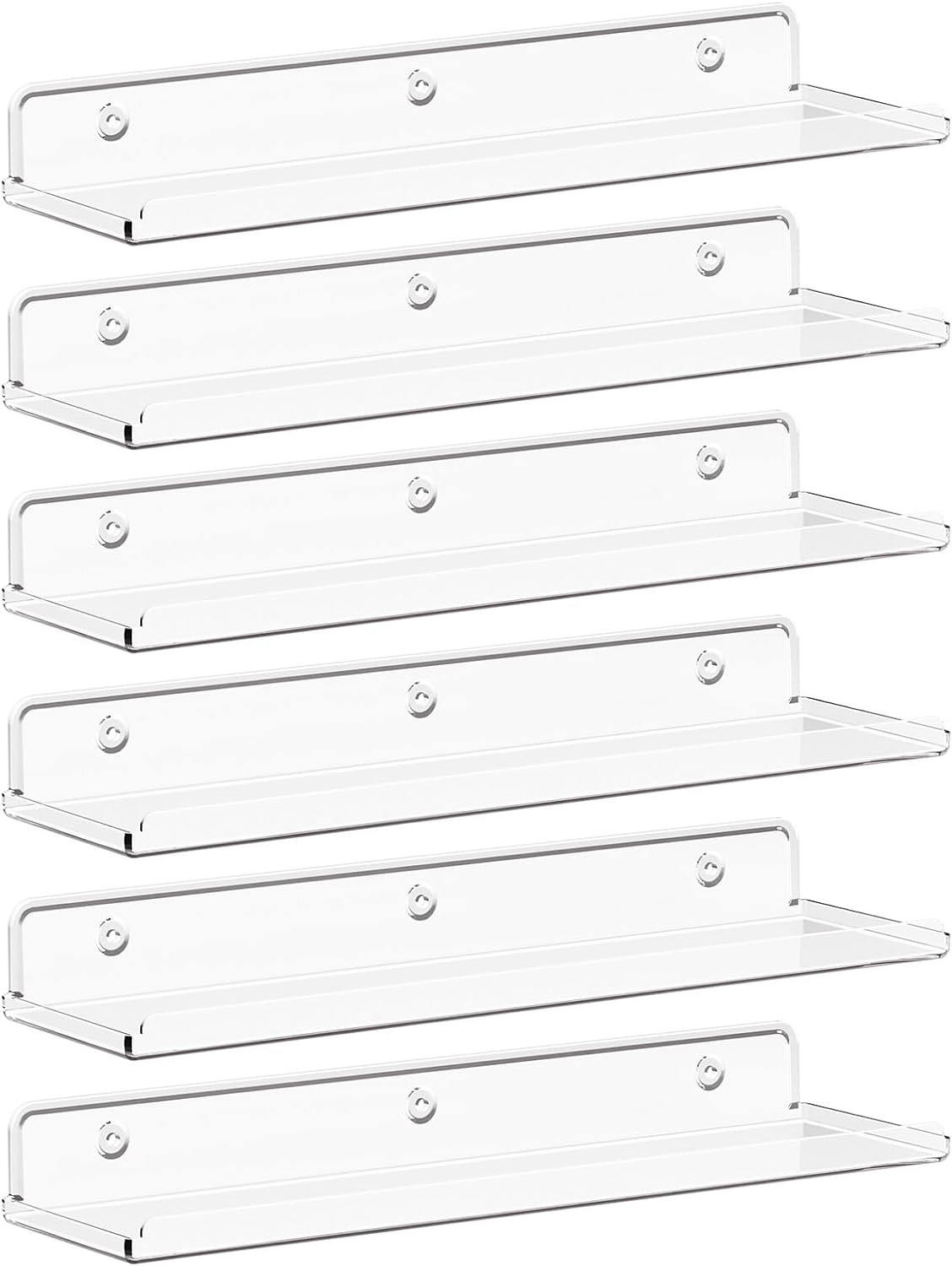 Floating Shelves for Wall, 6 Pack 15″ Clear Acrylic Shelf Room Decor for Book/Fi