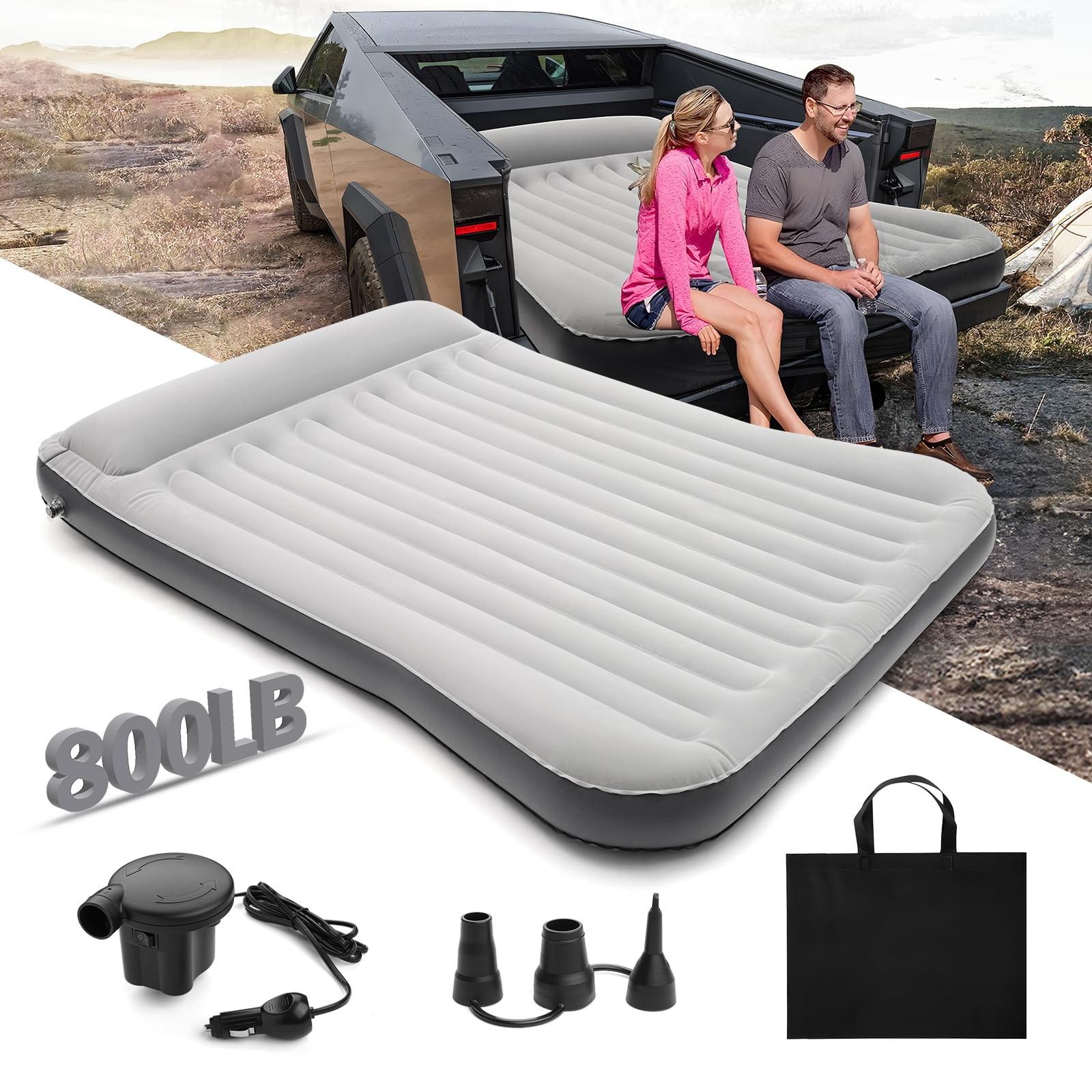 Tesla Cybertruck Truck Bed Air Mattress with Pump-Custom Fit for 2024-2025 Cy…