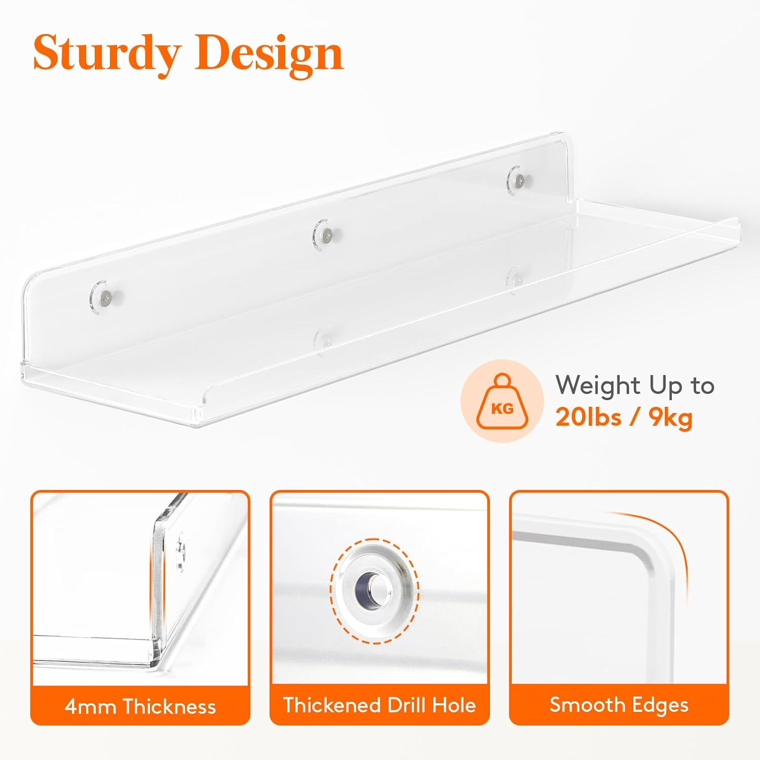 Floating Shelves for Wall, 6 Pack 15″ Clear Acrylic Shelf Room Decor for Book/Fi