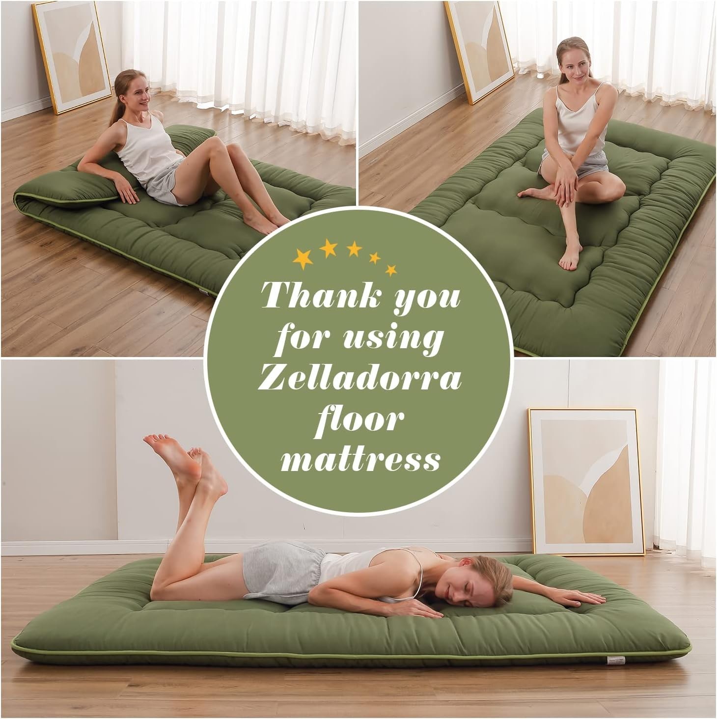 Portable Twin Japanese Futon Mattress – Memory Foam & Washable Cover, Green