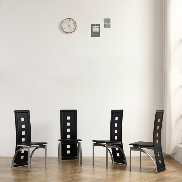 4pcs Long Backrest Square Decoration Pu Leather Dining Chair Electroplating Leg