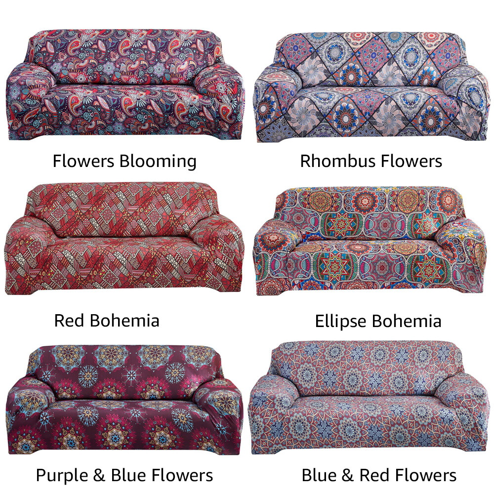 Retro Printed Stretch Sofa Covers Spandex Couch Slipcover 1 2 3 4 Seat Protector