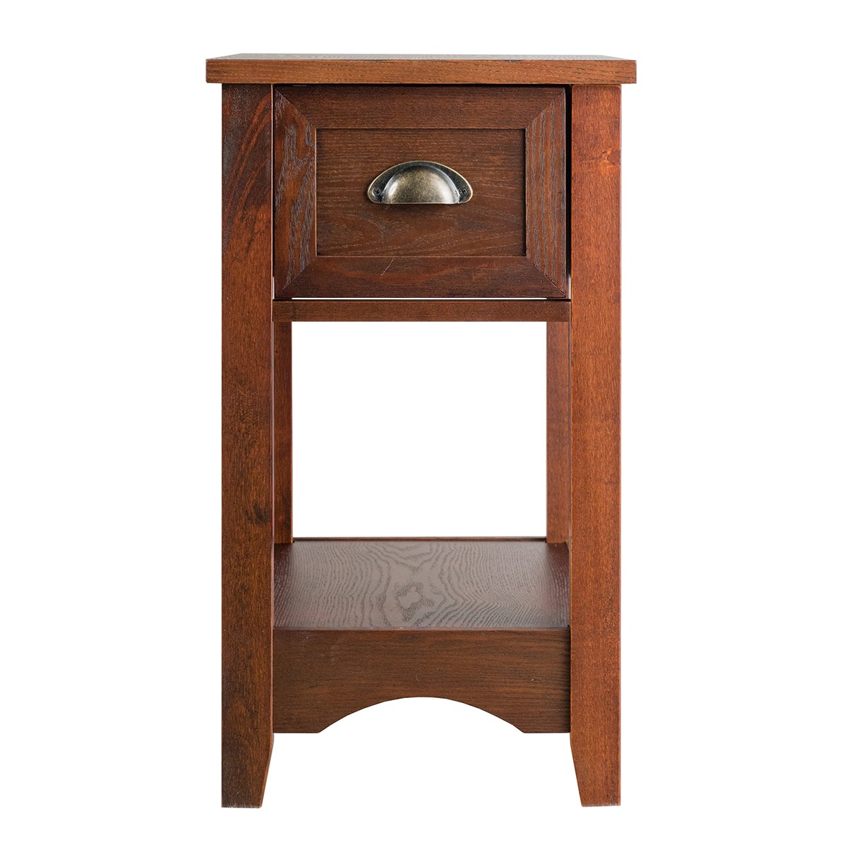 2PCS Contemporary Side Table Compact End Table w/ Drawer for Storage Walnut