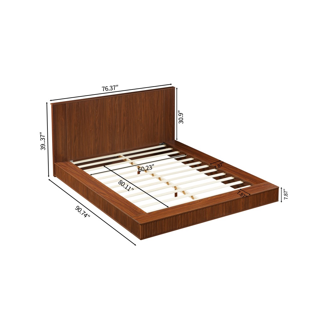 Low Profile Walnut Solid Wood Platform Bed Frame Modern Japandi Floor Bed Frame