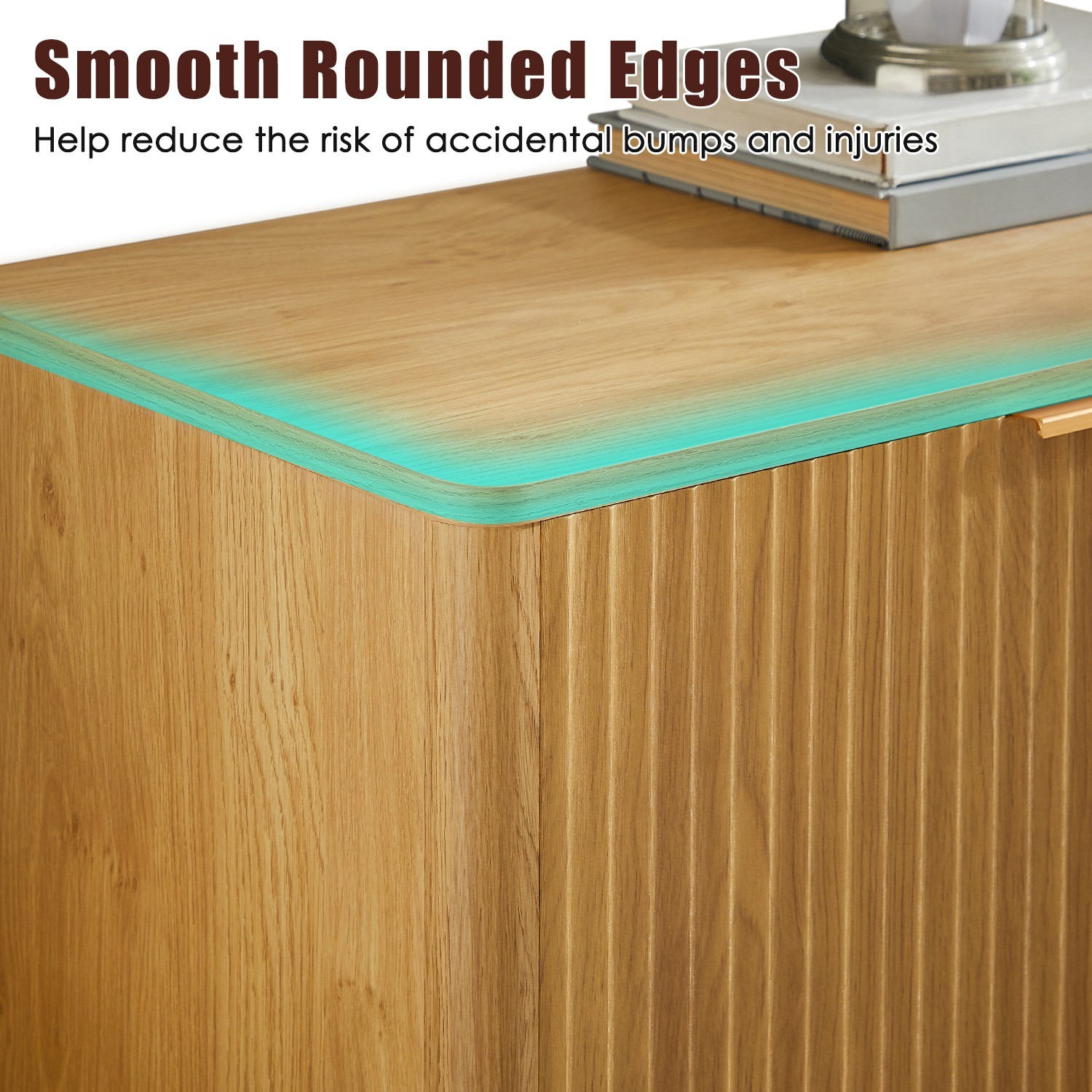 Modern Fluted 4-Door Sideboard Wavy Storage Cabinet for Living Room Table Decor