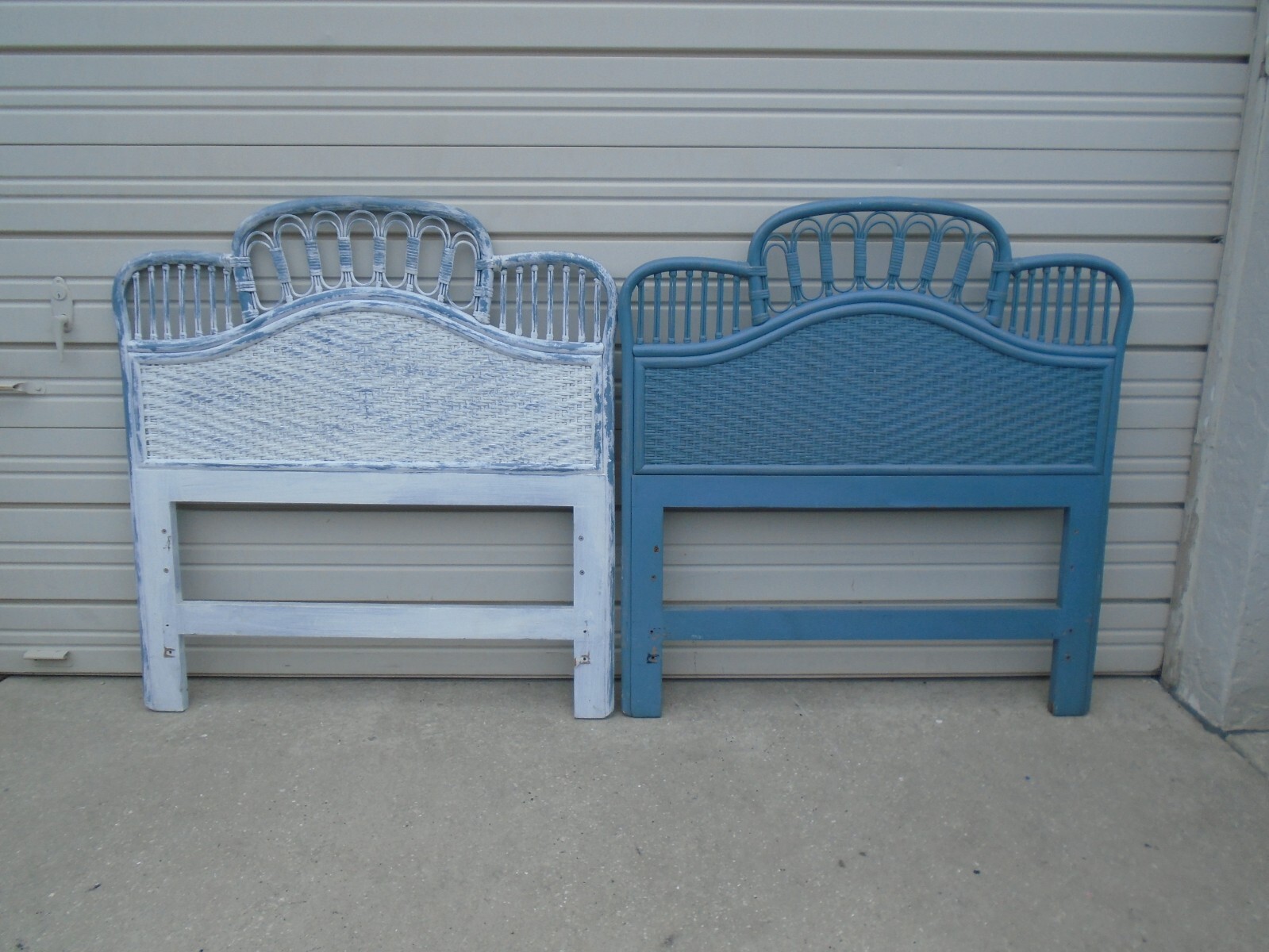 Pair Ficks Reed Wicker Twin size headboards 2 Regency Rattan Bamboo Cottage glam