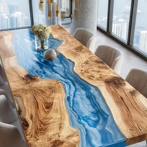 Walnut Epoxy River Table Top 60×36 Live Edge Dining Handmade