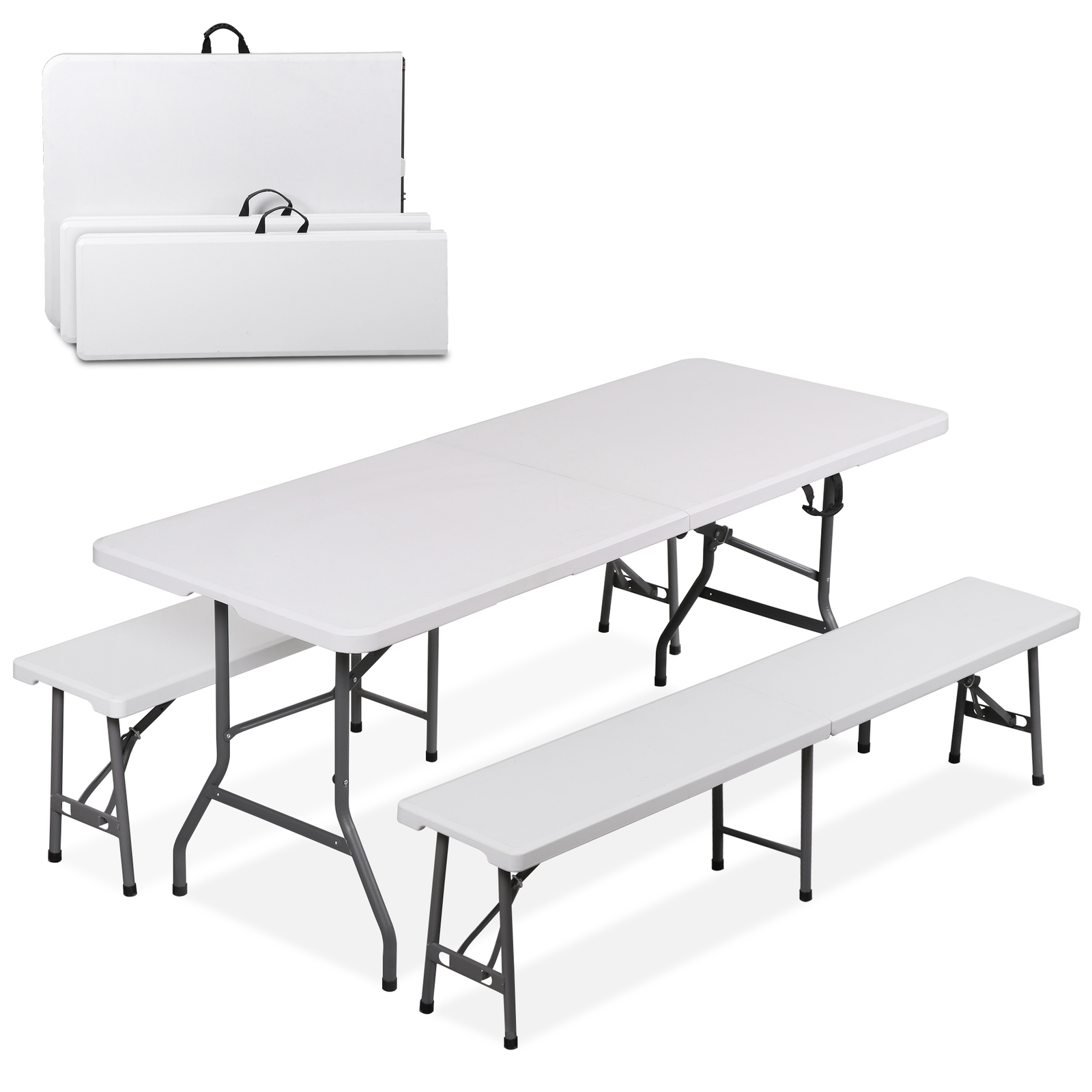 6 ft Plastic Folding Table Set with 2 Benches, camping Table for Party Picnic