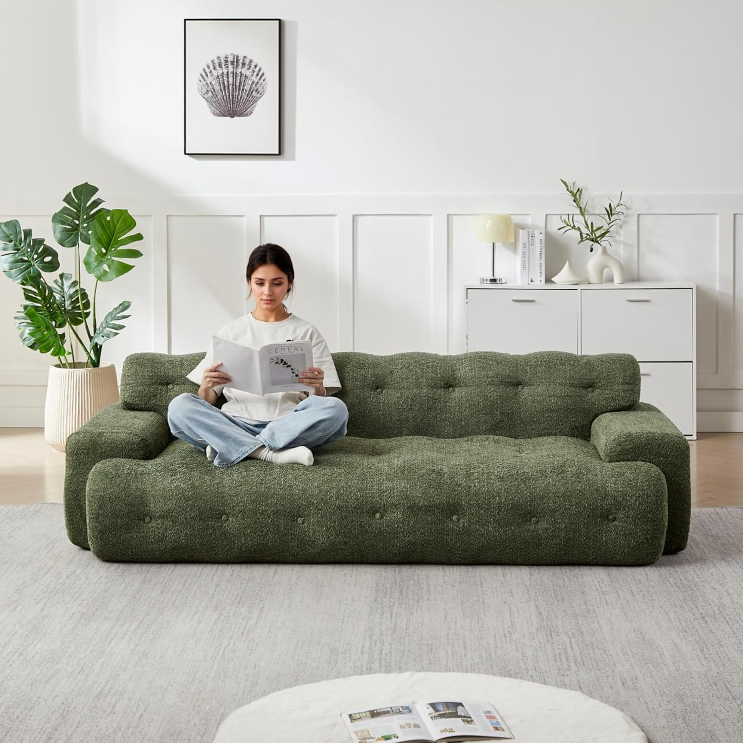 87.4″ Fabric Chenille Sofa 3 Seater Comfy Cloud Sofa Couch No Assembly Required