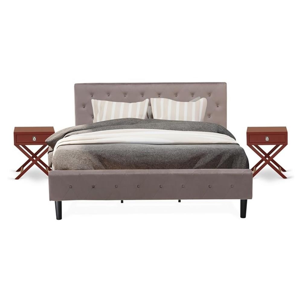 East West Furniture Nolan 3-Piece Wood King Bedroom Set in Brown/Burgundy