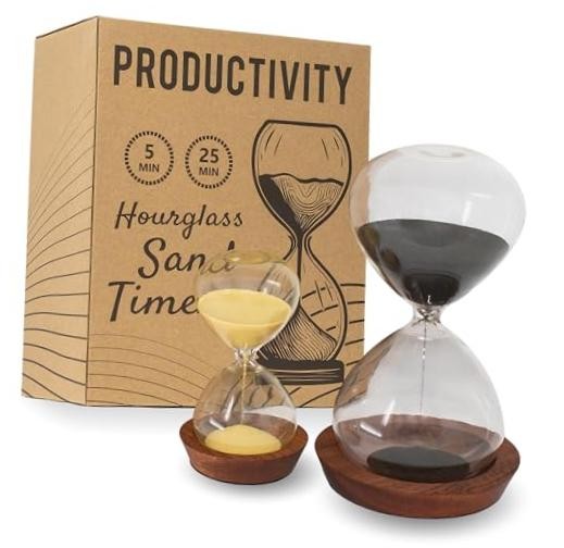 Decorative Hourglass Sand Timer Set – Includes 25 and 5 Minute Sandglass