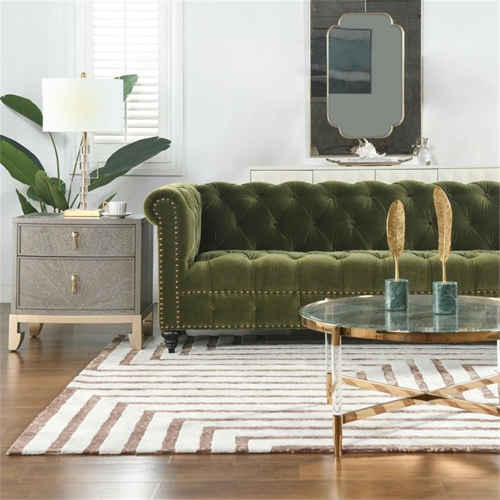 Pemberly Row 88″ Tufted Chesterfield Sofa in Olive Green Velvet