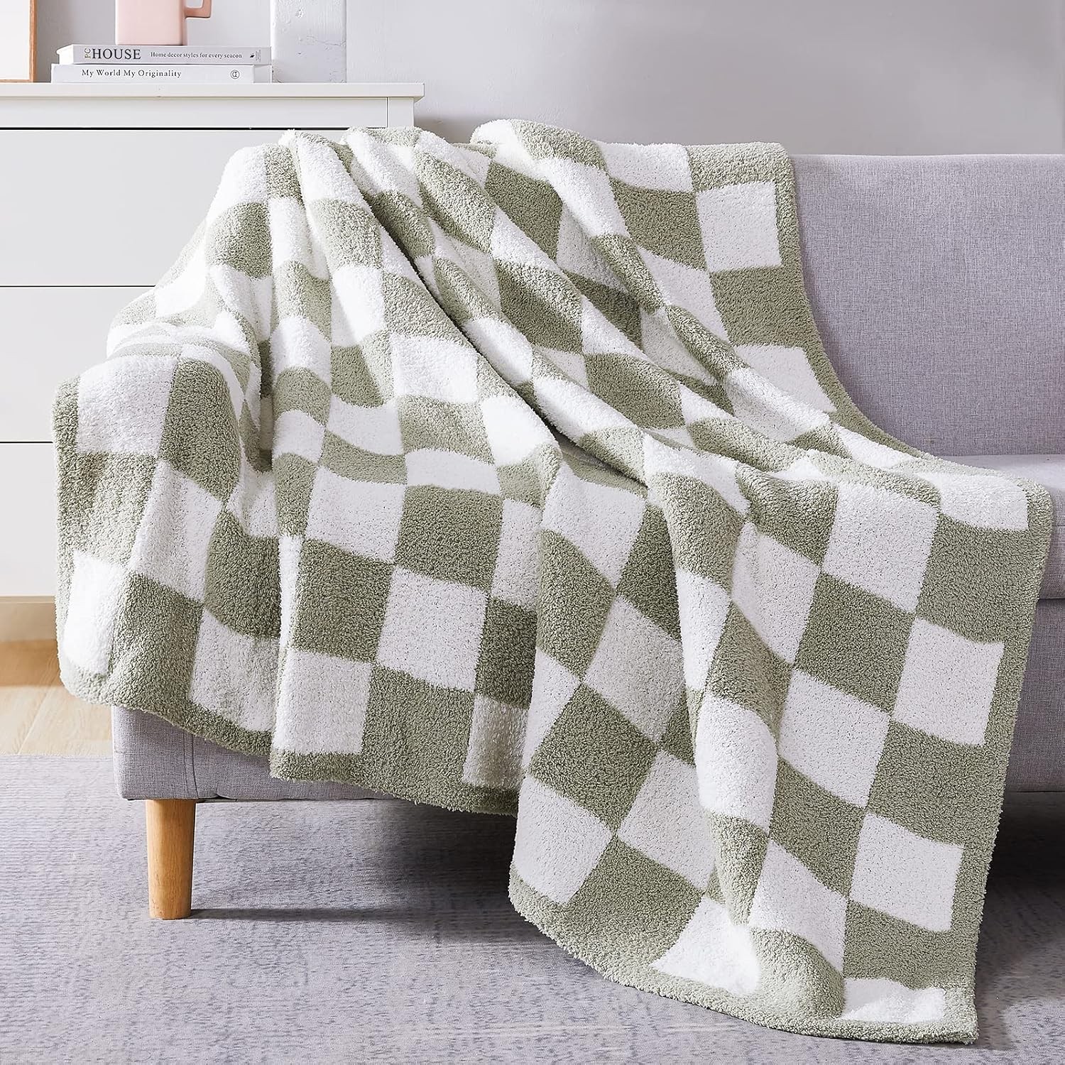 Checkered Throw Blanket Soft Cozy Fluffy Hand Made Throw Couch Blankets 50×70