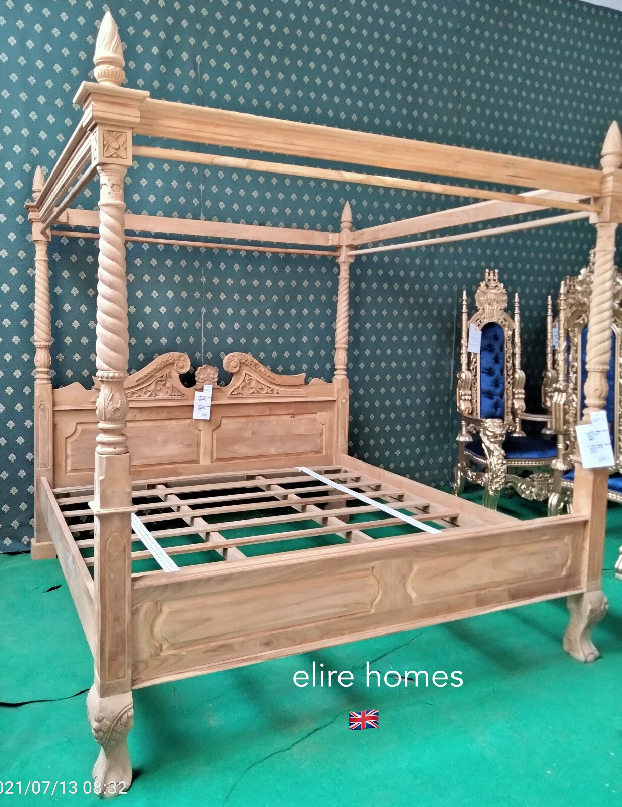 Mahogany 6′ Super King Natural french Queen Anne shabby chich Four Poster Bed
