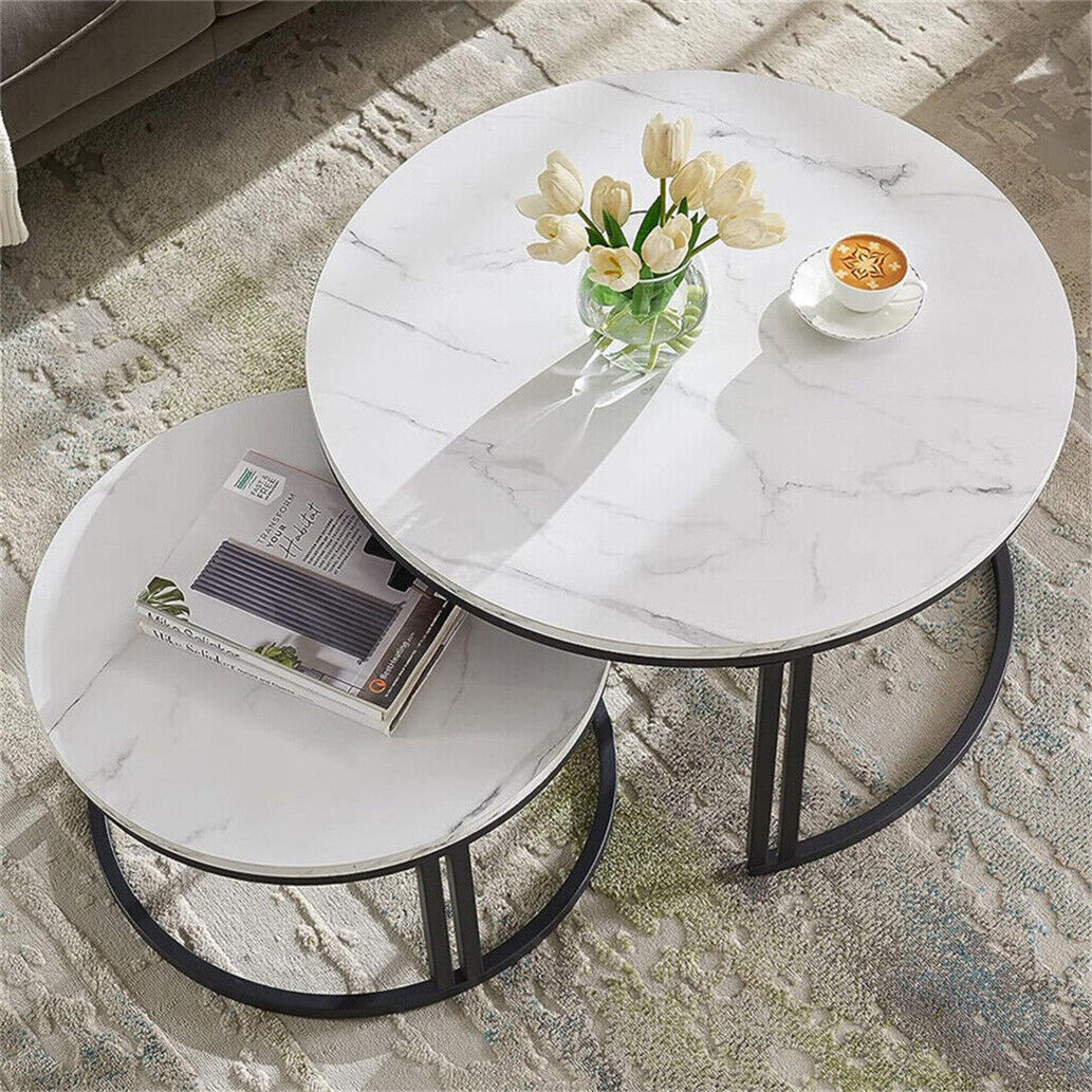 Real Marble Nesting Table Dark Gray White Top Heavy Metal Coffee Side End Table