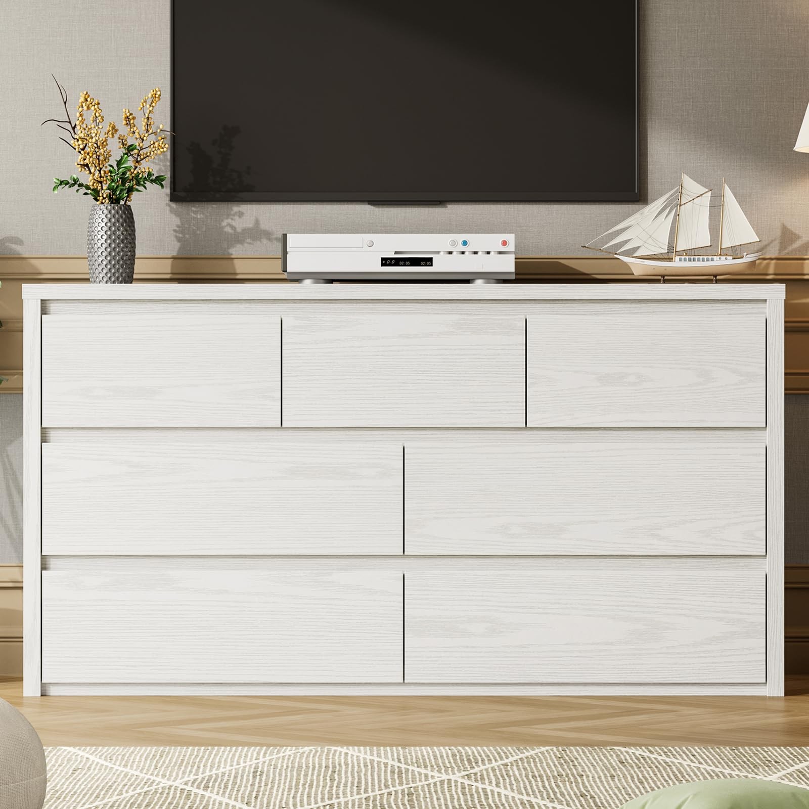 7 Drawers Dresser for Bedroom, Wide Wood Storage Cabinet Entryway Dresser Modern