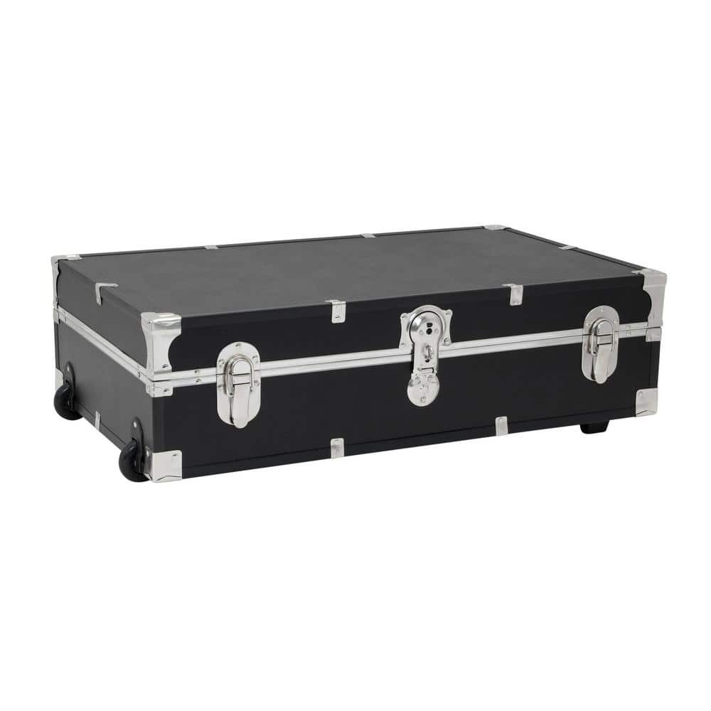 Storage Trunk Under the Bed Footlocker Black Wooden Compact Wheels Keys Lockable