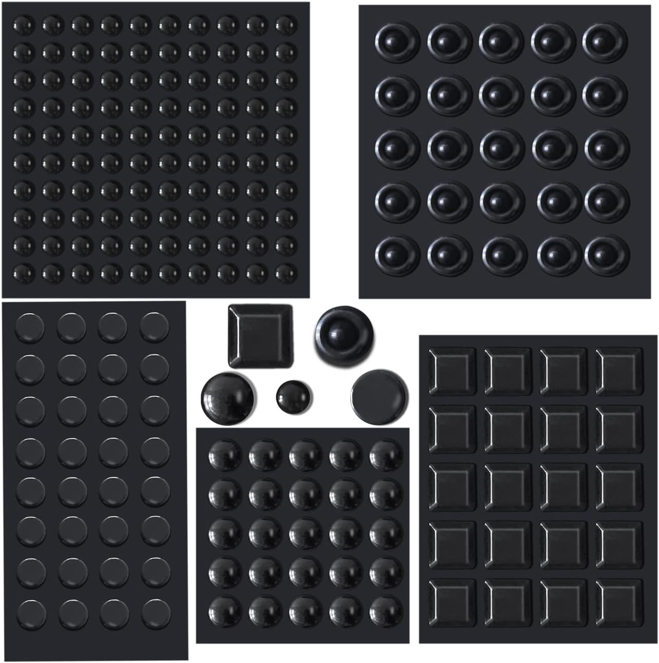 202 Pcs Combo Pack Clear Adhesive Bumper Pads, round Spherical Square, Black