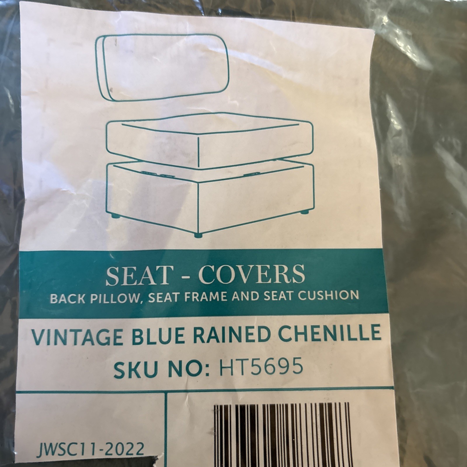 Lovesac Vintage Blue Rained Chenille Seat Covers SKU No: 5695 Back Frame & Seat