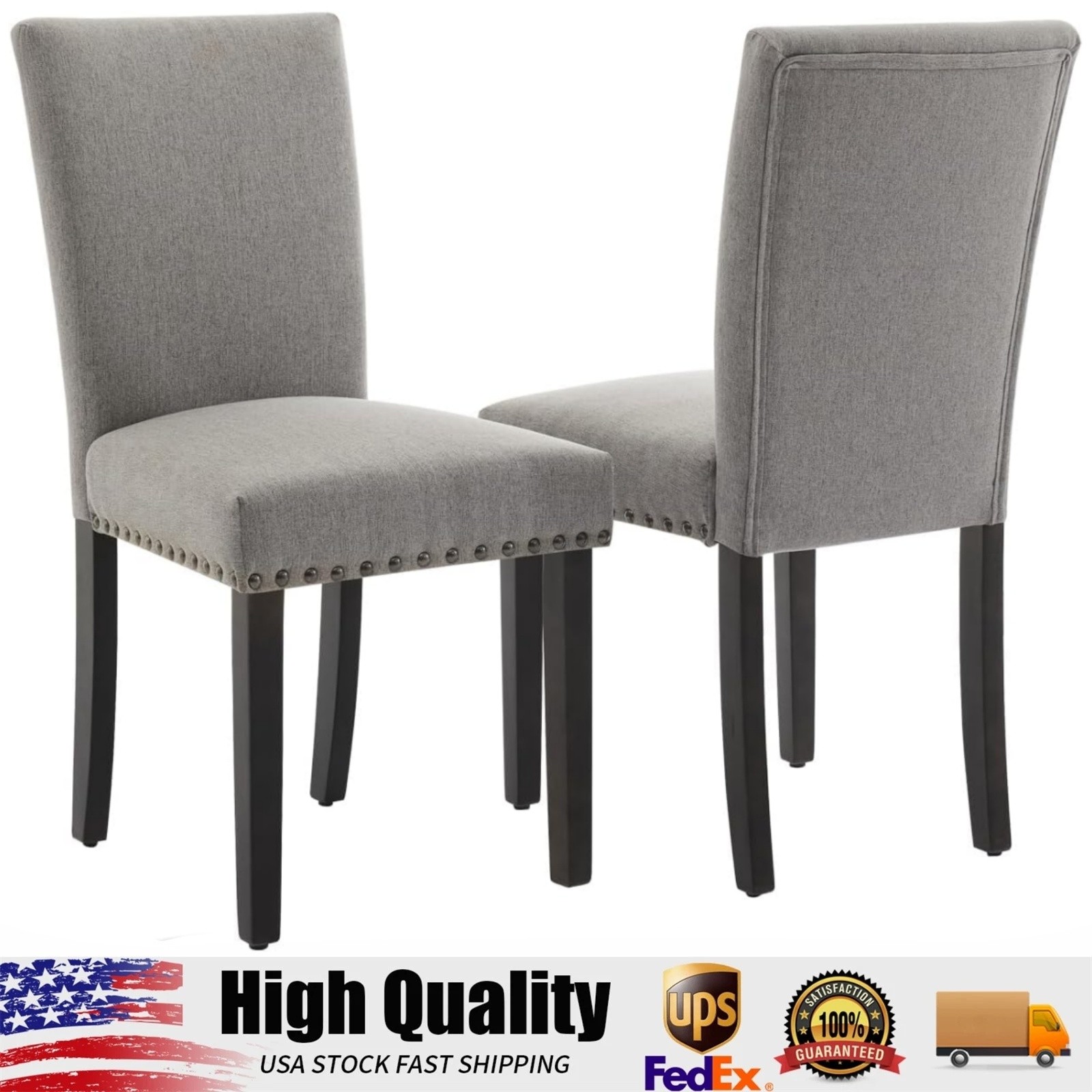 2Pcs Upholstered Dining Chairs, Fabric Parsons Dining Chair, with Nailhead Trim