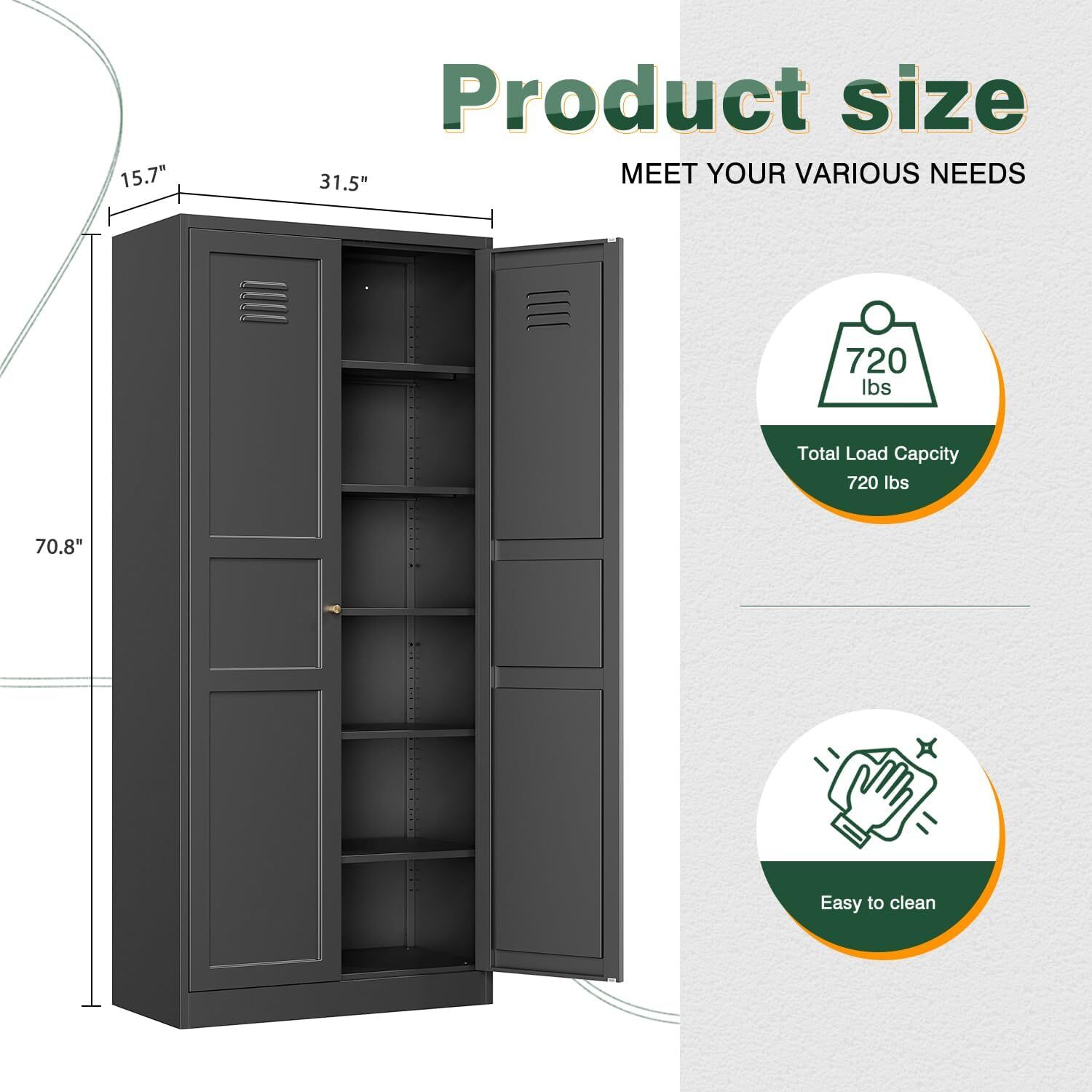 Metal Cabinet Storage Unit Home Organisation Furniture Adjustable Shelves Black
